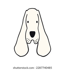 Spaniel dog, puppy face cute funny cartoon character illustration. Hand drawn vector, isolated. Line art. Domestic animal logo. Design concept pet food, branding, business, vet, print, poster
