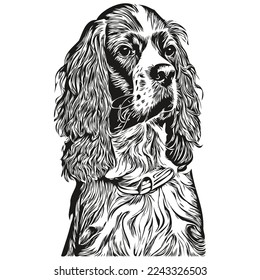 Spaniel English Springer dog black and white vector logo, line art hand drawn vector pets illustration
