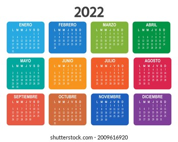 Spanish 2022 year calendar. Week starts on Lunes Monday. Vector illustration