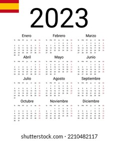 Spanish 2023 calendar. Vector illustration design template start from monday. Full months for wall calendar