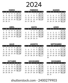 SPANISH 2024 calendar. Editable vector template illustration in Spain. Vertical. Plan your year