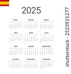 Spanish 2025 calendar. Vector illustration design template start from monday. Full months for wall calendar