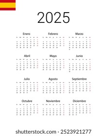 Spanish 2025 calendar. Vector illustration design template start from monday. Full months for wall calendar