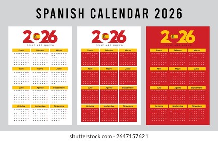 Spanish 2026 Wall Calendar Design Template – Printable Monthly Calendar in Spanish Language