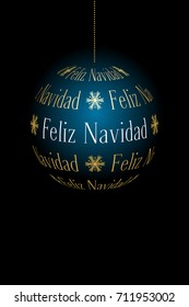 spanish abstract christmas ball created from text Feliz Navidad on dark background, vector holiday illustration, suitable for greeting card with place for text