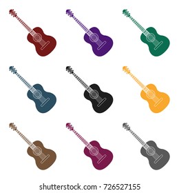 Spanish acoustic guitar icon in black style isolated on white background. Spain country symbol stock vector illustration.