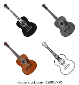 Spanish acoustic guitar icon in cartoon style isolated on white background. Spain country symbol stock vector illustration.