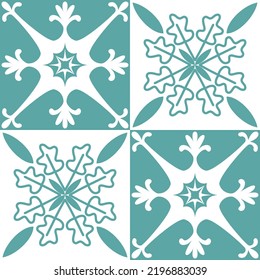 Spanish Azulejo style vector illustration, square symmetrical tiles for wall decoration
