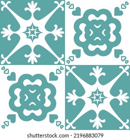 Spanish Azulejo style vector illustration, square symmetrical tiles
