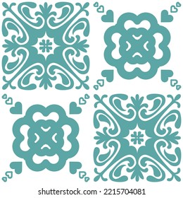 Spanish Azulejo style vector illustration, square symmetrical tiles