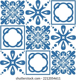 Baldosas Azulejo españolas para el diseño. Ilustración del vector forma cuadrada de color blanco azul
