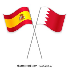 Spanish and Bahraini crossed flags. Spain combined with Bahrain isolated on white. Language learning, international business or travel concept.