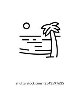 Spanish Beach icon. Simple icon representing a beach with a palm tree, ideal for social media, app, and web design. Vector illustration