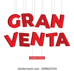 Spanish "Big Sale and shop now" banner designed with 3d red lettering.