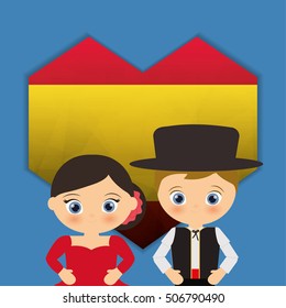 Spanish boy and girl icon. Spain europe travel and landmark theme. Colorful design. Vector illustration