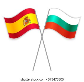 Spanish and Bulgarian crossed flags. Spain combined with Bulgaria isolated on white. Language learning, international business or travel concept.
