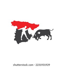 Spanische Bulle und Kartengrafik, Vektorkunst.