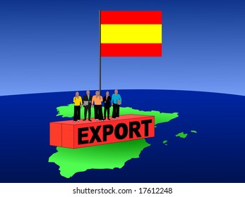 Spanish business team on export container with flag illustration