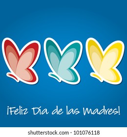 Spanish butterfly "Happy Mother's Day" sticker card in vector format.