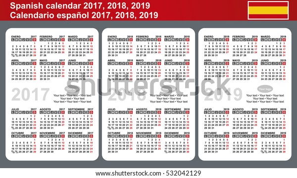 スペインのカレンダー2017 2018 2019 ロゴと簡単なテキストの場所を持つベクター画像テンプレート 週は月曜日から始まります のベクター画像素材 ロイヤリティフリー 532042129