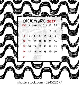 Spanish Calendar 2017. Brazilian Ipanema pattern. Vector pattern.