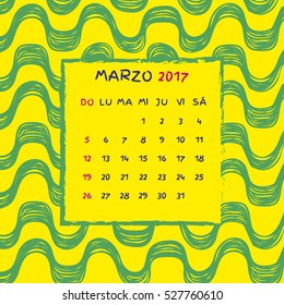 Spanish Calendar 2017. Brazilian Ipanema pattern. 