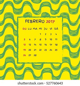 Spanish Calendar 2017. Brazilian Ipanema pattern. 