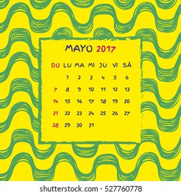 Spanish Calendar 2017. Brazilian Ipanema pattern. 