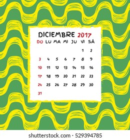 Spanish Calendar 2017. Brazilian Ipanema pattern. Vector pattern.