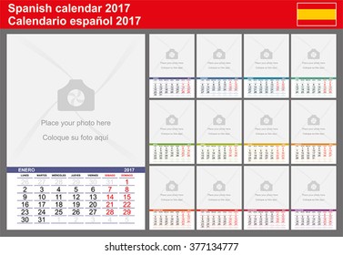 Spanish calendar 2017. Vector Template with Place for Photo. Week Starts Monday.