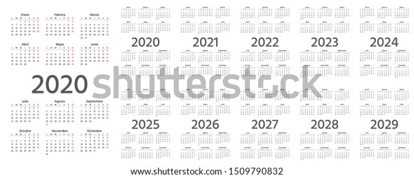 Spanish Calendar 2020 2021 2022 2023 2024 2025 2026 2027 2028
