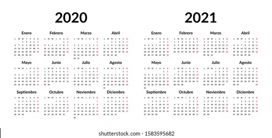 Spanish calendar 2020 2021 design template. Vector stationery calendar 2020, 2021 years week starts Monday, yearly organizer minimal business illustration