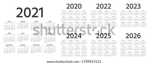 Calendrier Nombre Semaine 2023 Calendrier Espagnol 2021, 2022, 2023, 2024, : Image Vectorielle De Stock  (Libre De Droits) 1709853121