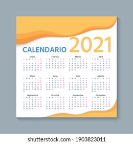Spanish Calendar 2021 year. Week starts Monday. Simple template of  Spain calender. Stationery layout with 12 months. Yearly organizer in Spanish. Vector illustration.