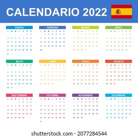 Spanish Calendar for 2022. Scheduler, agenda or diary template. Week starts on Monday