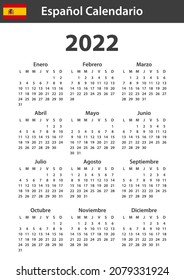 Spanish Calendar for 2022. Scheduler, agenda or diary template. Week starts on Monday