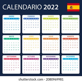 Spanish Calendar for 2022. Scheduler, agenda or diary template. Week starts on Monday