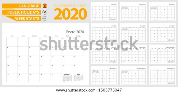 年のスペインのカレンダープランナー スペイン語 週は月曜日から始まります ベクター画像テンプレート のベクター画像素材 ロイヤリティフリー