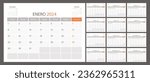 Spanish calendar planner 2024 vector, schedule month calender,  organizer template. Week starts on Monday. Business personal page. Modern simple illustration