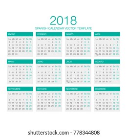 Spanish Calendar Vector 2018