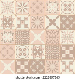 Spanish ceramic tile gentle pastel color, beige pink monochrome, square tile vector illustration