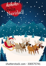 spanish christmas greetings feliz navidad with santa claus and reindeers