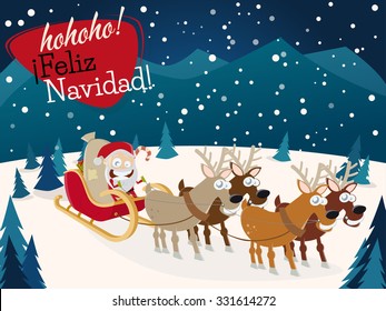 spanish christmas greetings feliz navidad with santa claus and reindeers