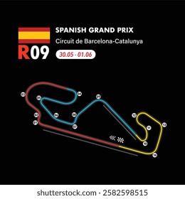 Spanish Circuit 2025 map, vector isolated illustration for racing calendar, ready to print