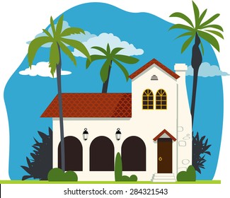 Spanish colonial or mission revival house vector illustration, no transparencies, EPS 8