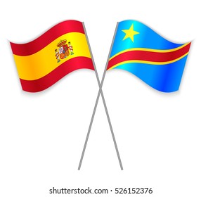 Spanish and Congo crossed flags. Spain combined with Democratic Republic of the Congo isolated on white. Language learning, international business or travel concept.