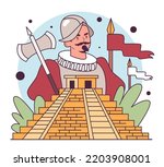 Spanish conquest of the Aztec. Spanish colonization of the Americas. Conquistadors invasion to Aztec Empire. Vice-Kingdom of New Spain or Mexico formation. Flat vector illustration