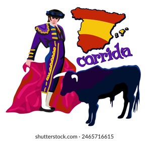 Spanish corrida. Bullfighting concept. Vector isolated illustration.