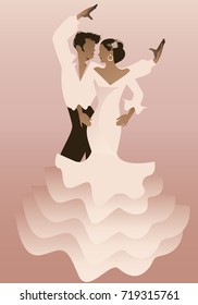 Spanish couple flamenco dancers. Vector Illustration