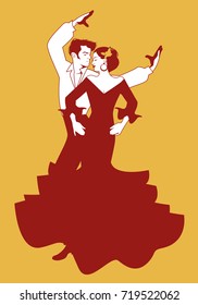 Spanish couple flamenco dancers. Vector Illustration